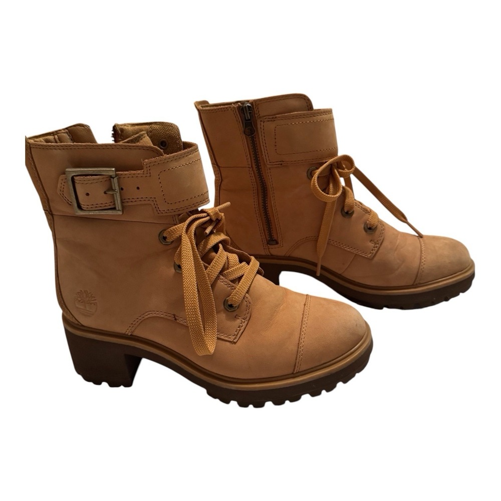 Women's Sz 7 Timberland Leather Moto Boots Kori Park 6" Boots In Wheat Nubuck